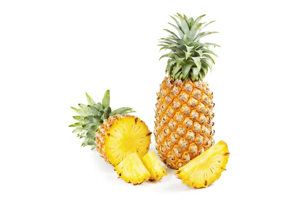 Pineapple with slices on  white background. — Stock Photo, Image