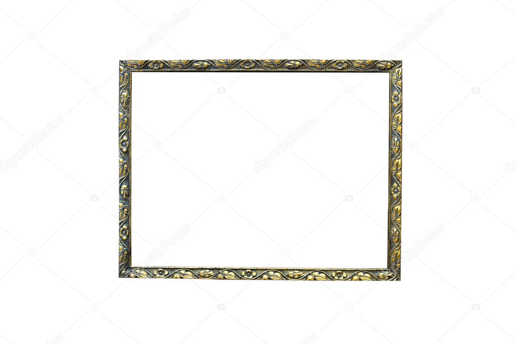 Old wooden picture frame on isolated white background.