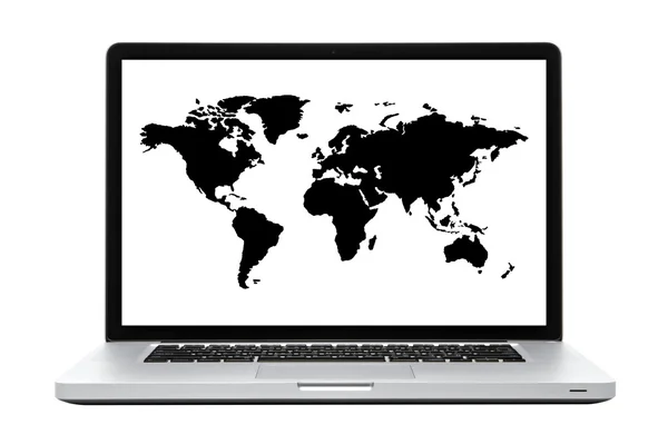 Computador portátil com mapa do mundo na tela . — Fotografia de Stock