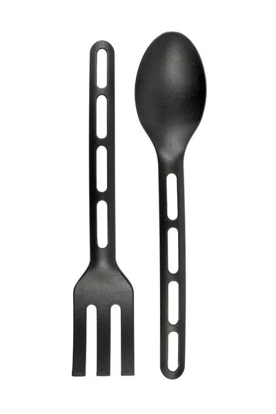 Sked och gaffel på isolerade vit — Stockfoto