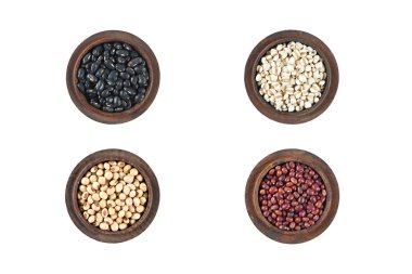 Barbunya, siyah fasulye, darı ve black eyed peas ahşap yay