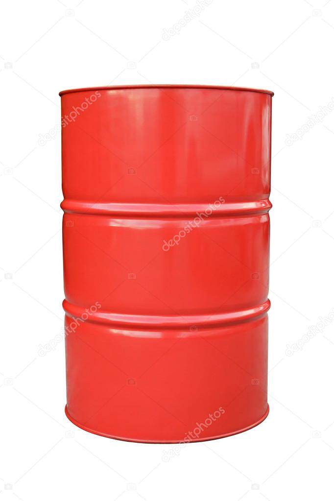 Red metal barrel isolated on white.