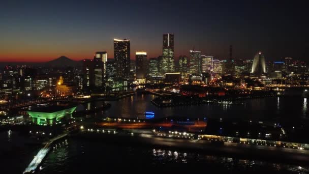Vista Aérea Noite Skyline Yokohama — Vídeo de Stock