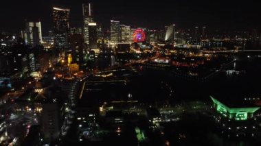 Yokohama 'daki Skyline Hava Gecesi Manzarası