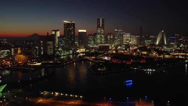 Vista Aérea Noite Skyline Yokohama — Vídeo de Stock