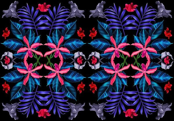 Tropical flower geometry, botanical symmetry background