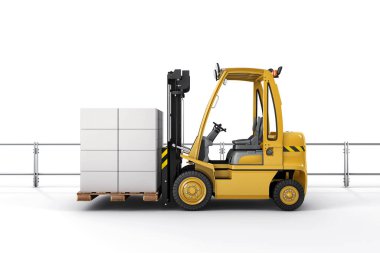 Palet modelinde karton kutular olan forklift
