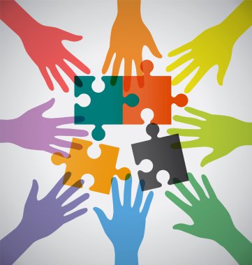 Many Teamwork People Join Colorful Hand and Sloving Problem clipart