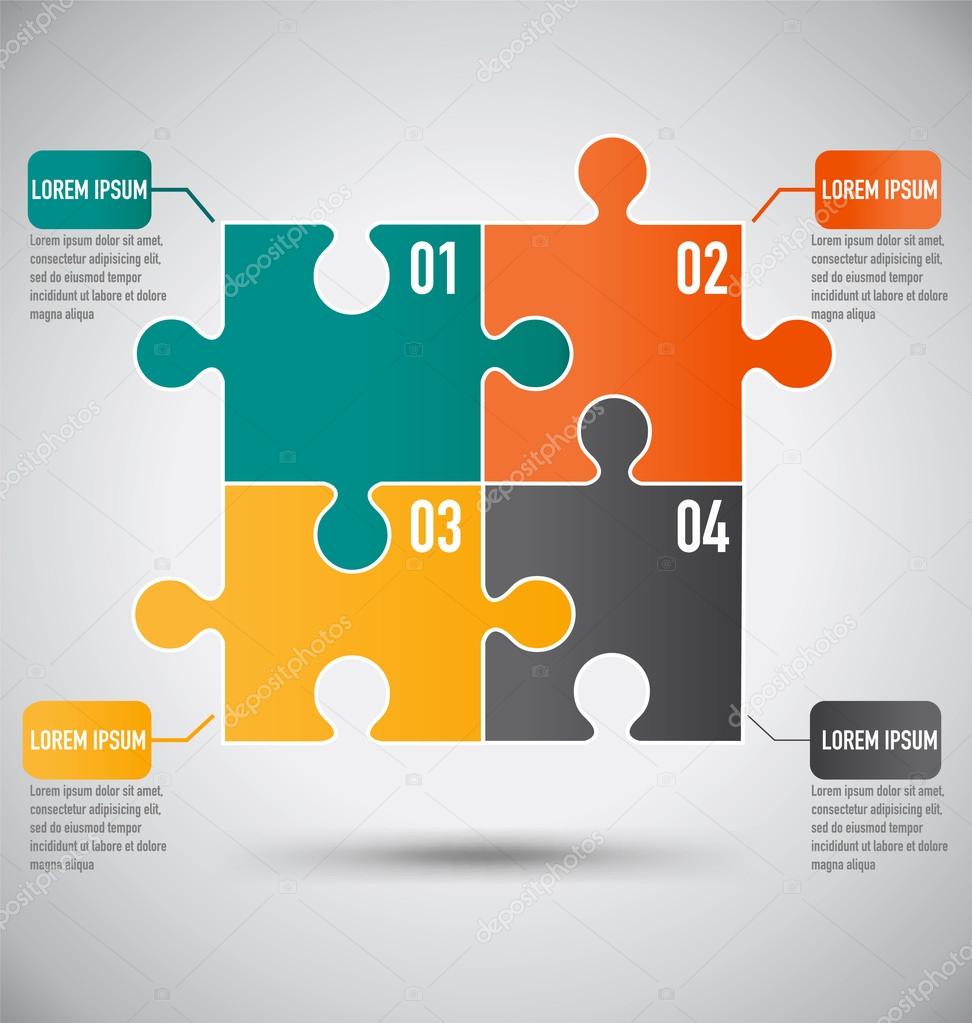 Squre Puzzle Piece Infographics Template With Business Concept