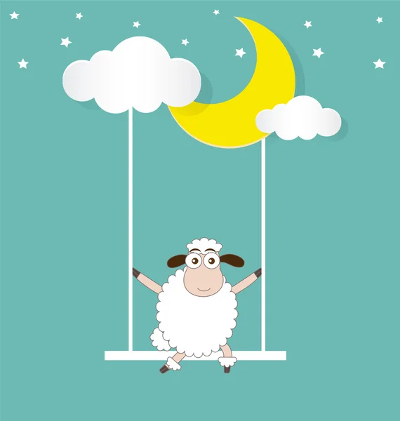 Sheep Swinging On a Moon and Cloud — Stock Vector