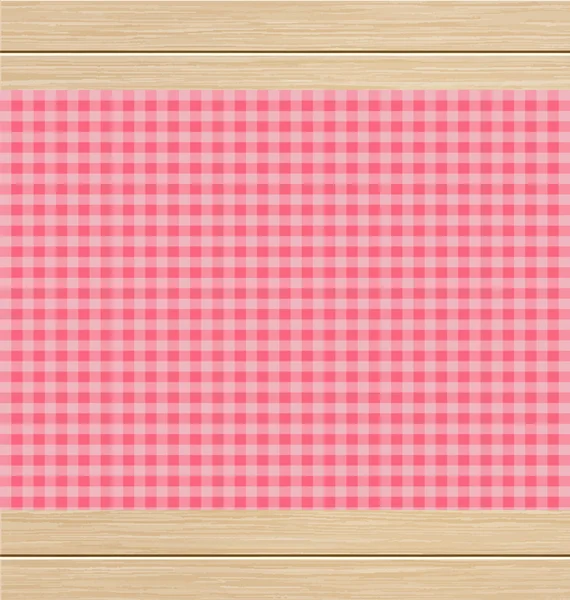 Mantel a cuadros rosa sobre tabla de madera de roble blanco — Vector de stock