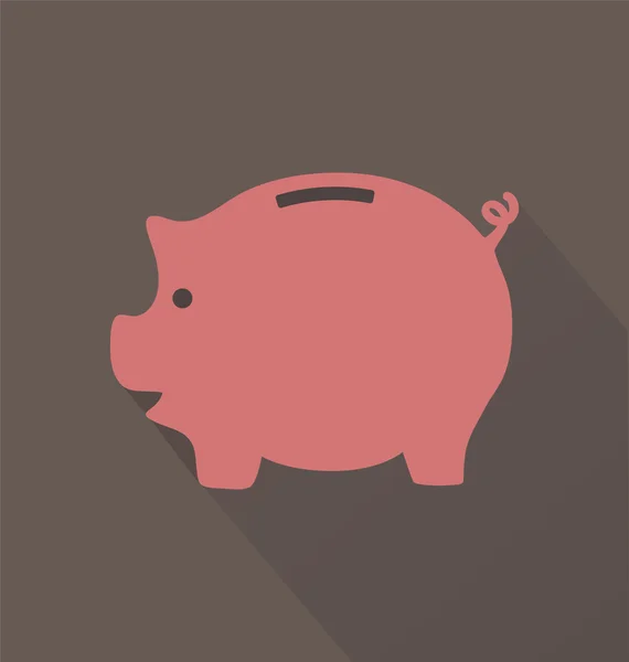 Flat roze spaarvarken pictogram op bruine achtergrond — Stockvector