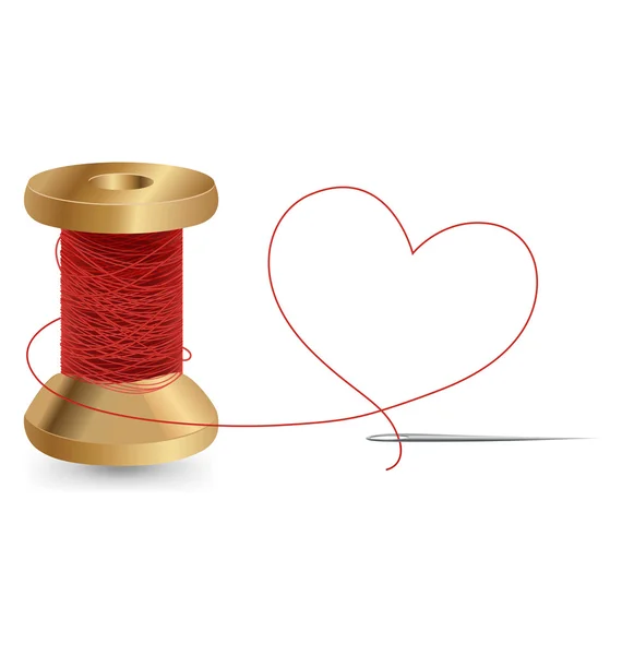 Heart With A Needle Thread and Reel, Desain Vektor - Stok Vektor