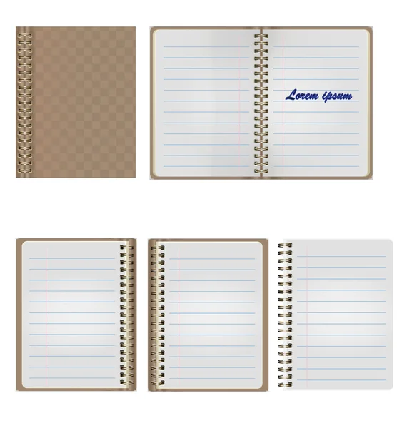 Set de Cuaderno de Cuaderno en Espiral Realista en Blanco — Vector de stock