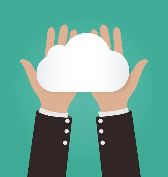 Two hands holding paper clouds, Cloud computing concept — Stock Vector