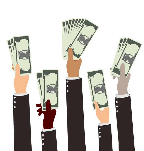 Groep van diversiteit Busibess Hand aanhouden van geld — Stockvector