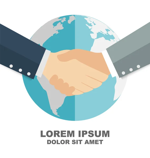 Obchodní handshake s Globe v pozadí, globální obchodní koncept — Stockový vektor