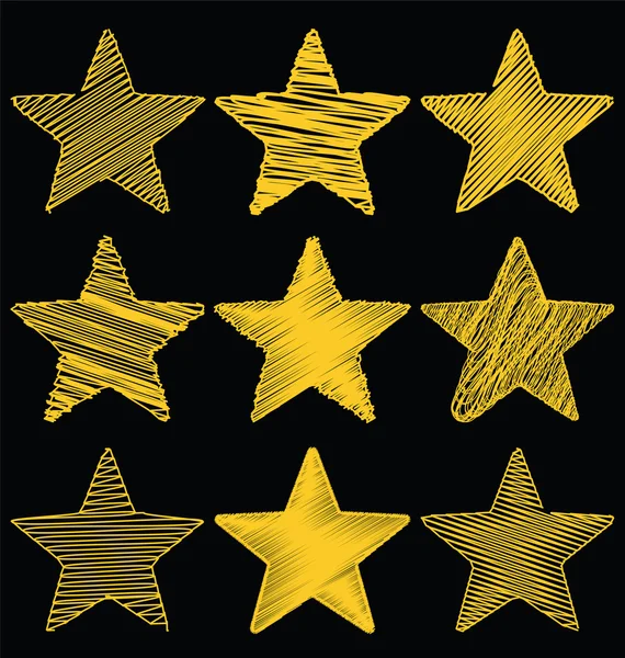 Set Of The Drawn Scribble Gold Stars, Icon Vector Design Set 1 — стоковый вектор