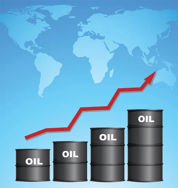 Incremento del precio del petróleo con antecedentes del mapa mundial, concepto de precio del petróleo — Archivo Imágenes Vectoriales