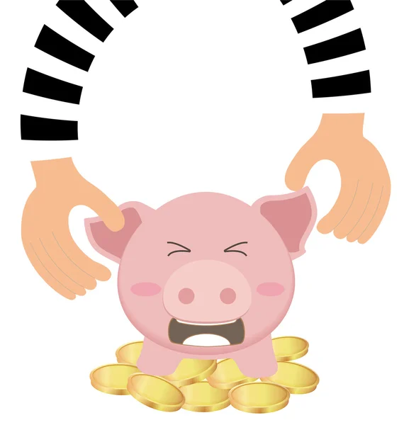 Dieven Hand stelen geld munt van Piggy Bank — Stockvector