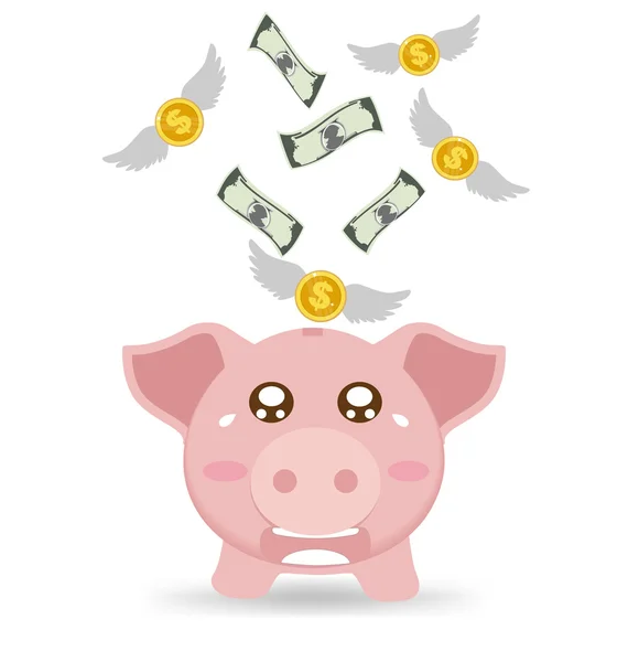 Piggy Bank huilen wanneer zien vliegen weg geld — Stockvector
