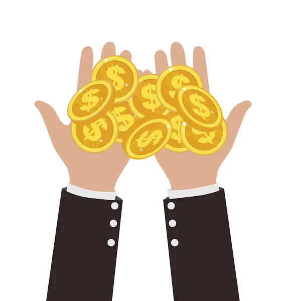 Zakenman handen geven van gouden munten, financieren Concept — Stockvector