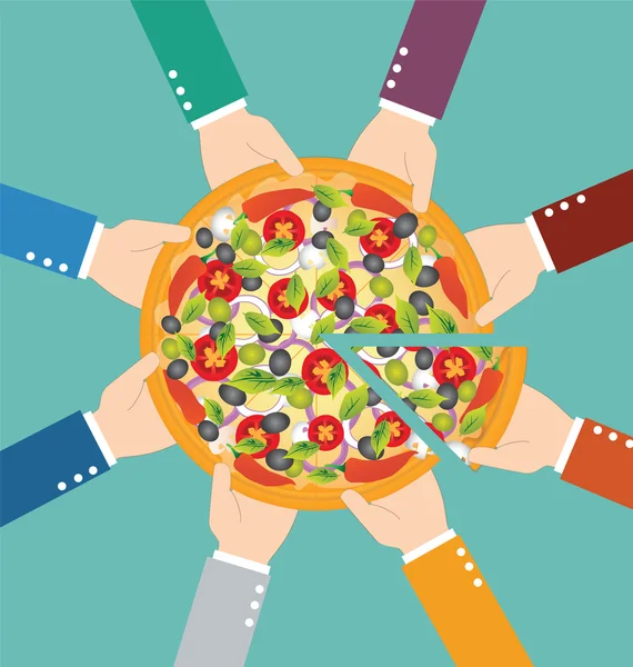 Grup birlikte pizza yemek işadamı