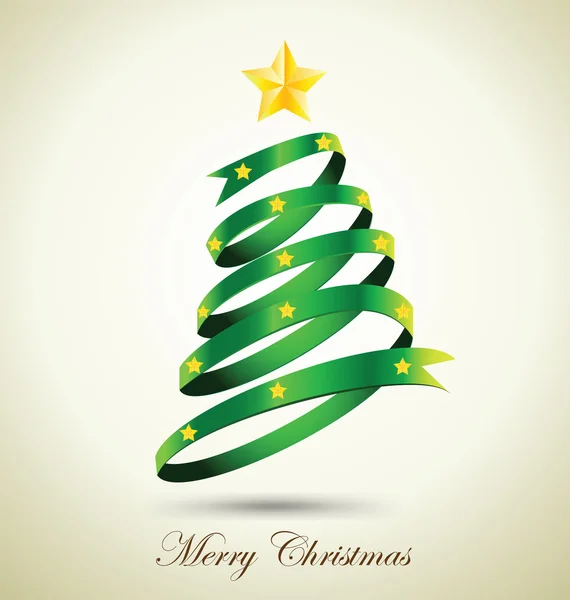 Árbol de Navidad de cinta verde con estrella dorada — Vector de stock