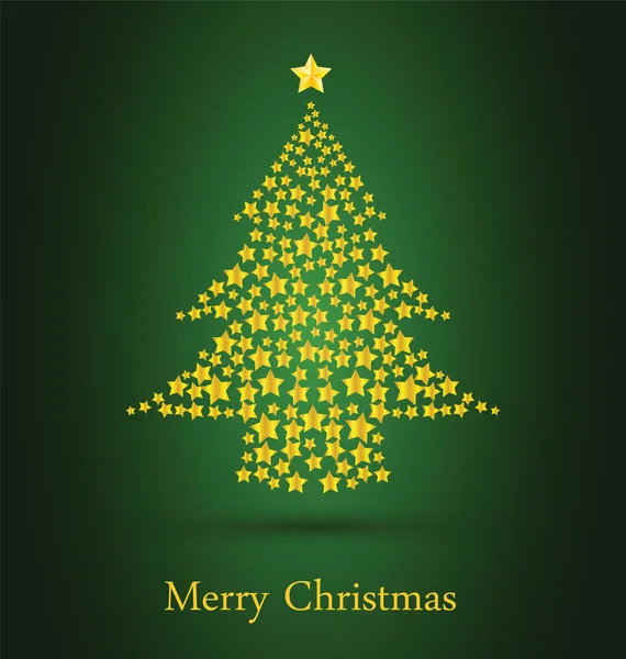 Árbol de Navidad de oro con fondo verde — Vector de stock