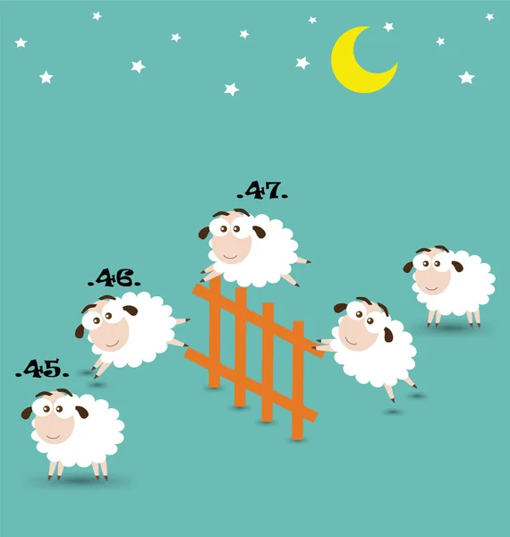 Counting Sheep Jumping Over Fence — Stock Vector