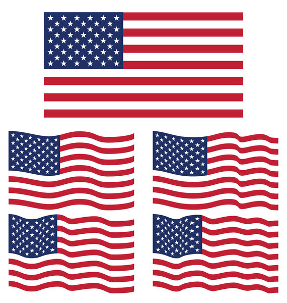 Flat and Waving Flag of United States of America
