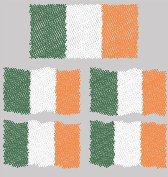 Croquis à la main plat et ondulant Drapeau de l'Irlande — Image vectorielle