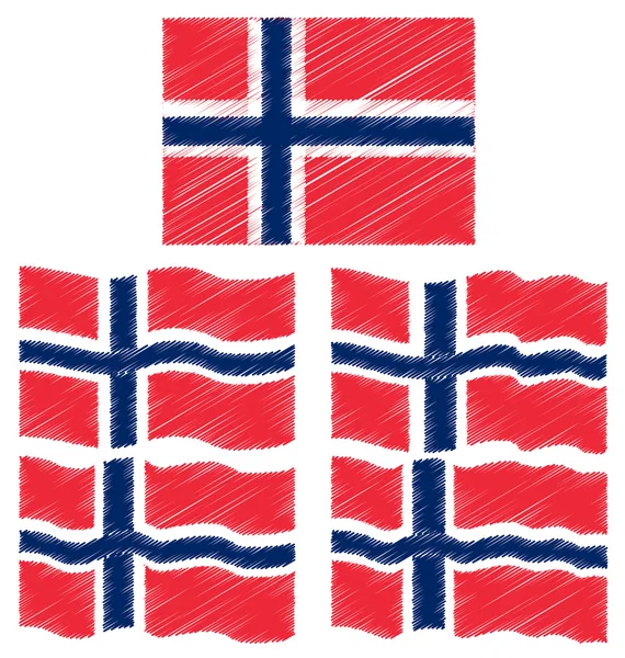 Flache und winkende Hand zeichnen Skizze Flagge Norwegens — Stockvektor