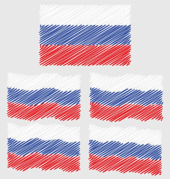 Plano y ondeando la mano dibujar la bandera del boceto de Rusia — Vector de stock