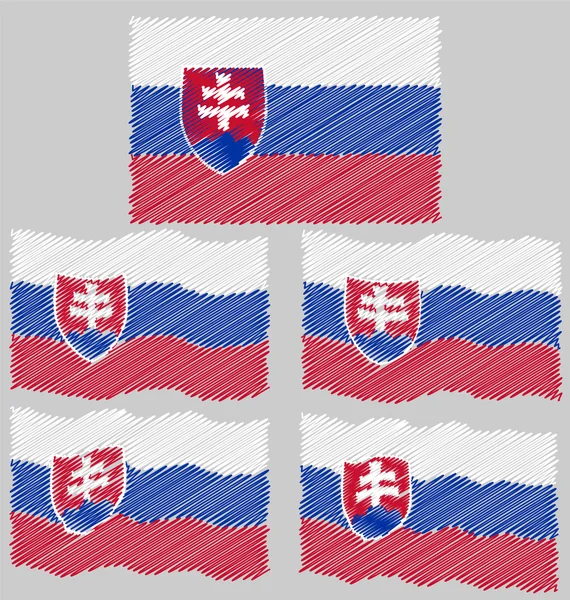 Flat and Waving Hand Draw Flag of Slovakia — Stock Vector