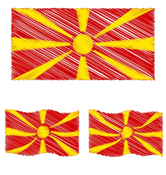 Desenho de mão plano e ondulado Bandeira da República da Macedônia — Vetor de Stock