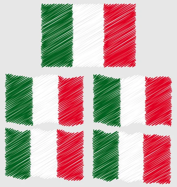Flat and Waving Hand Draw Sketch Flag of Italy — Stock Vector