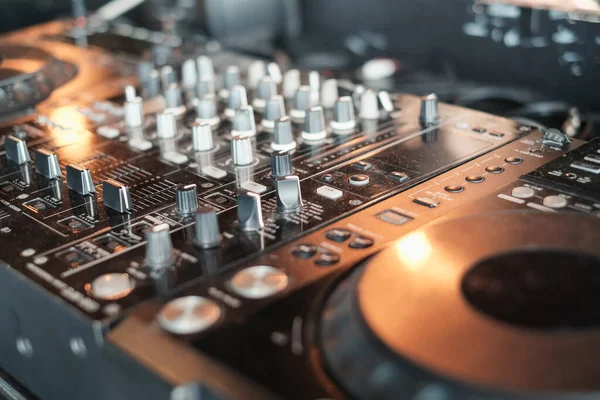 Closeup dj audio mixer controller