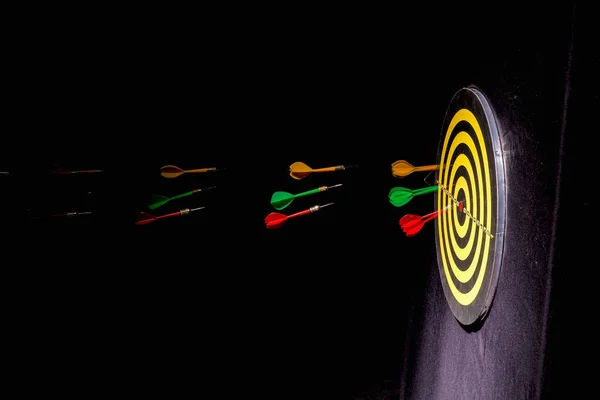 Hurl Darts Dartboard Black Background — Stock Photo, Image