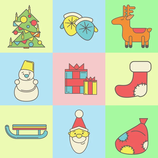 Iconos de Navidad y Año Nuevo sobre fondo de color — Vector de stock