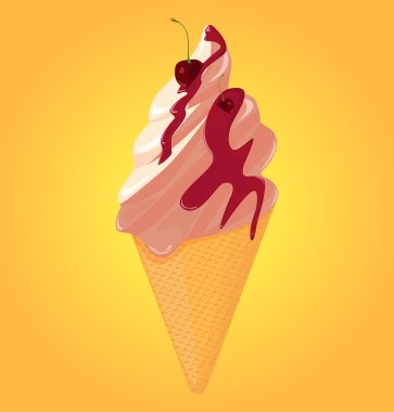 Dondurma waffle koni kiraz ile