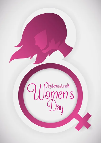 Silhouette for a Pretty Woman and Women's Symbol for her Commemorative Day, Vector Illustration — 图库矢量图片