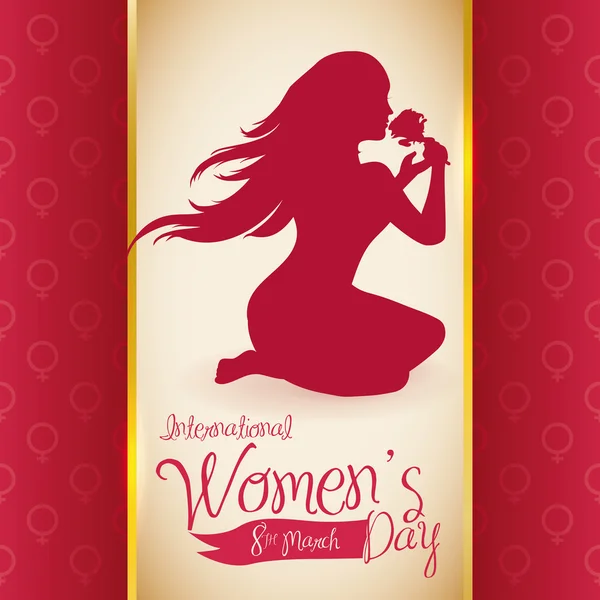 Pretty Woman Silhouette Smelling a Rose in Women's Day, Vector Illustration — 图库矢量图片