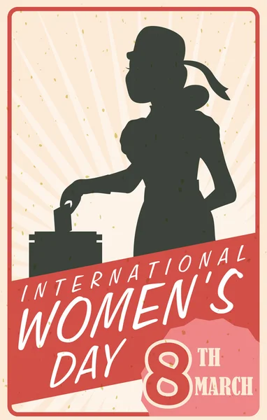 Woman Silhouette Voting in Retro Women's Day Poster, Vector Illustration — Stock Vector