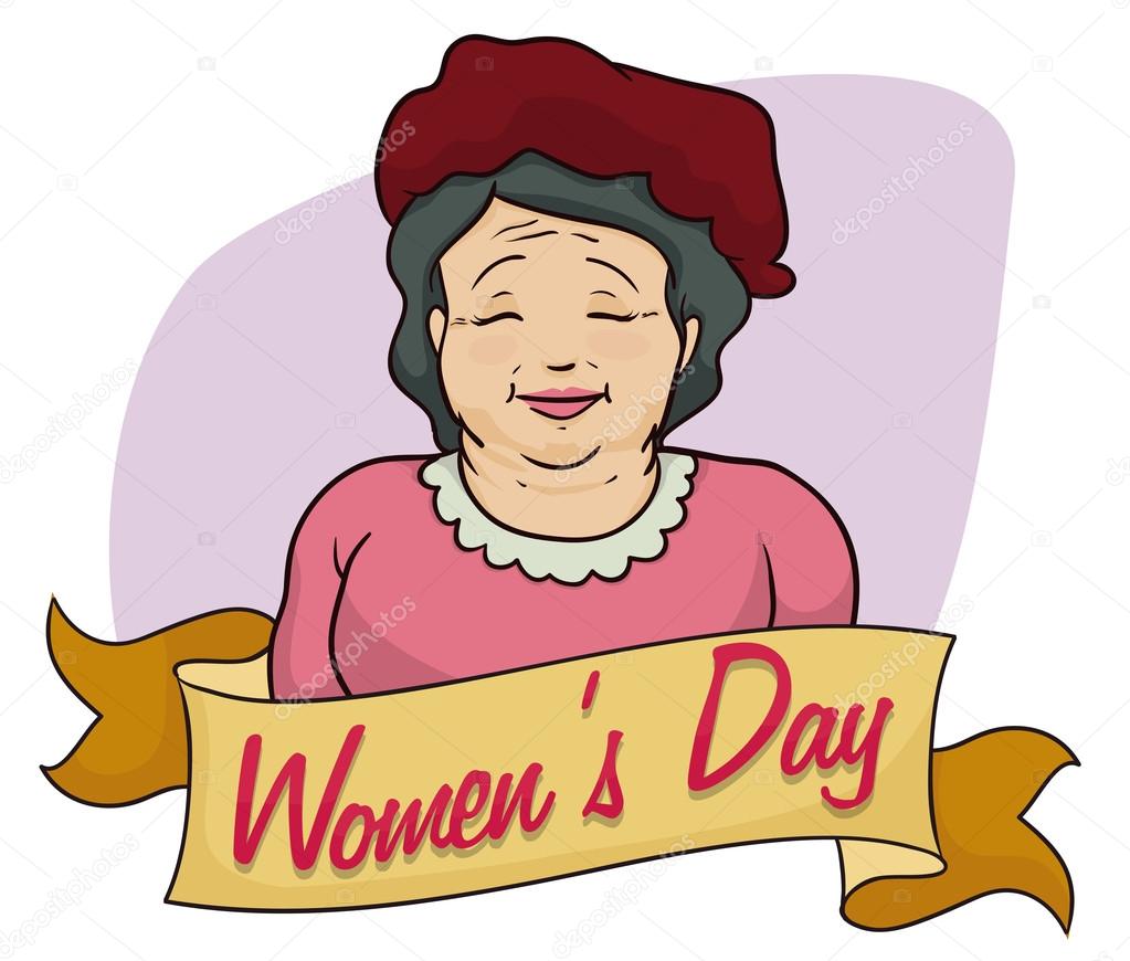 Old Lady with Beret Commemorating Women's Day, Vector Illustration
