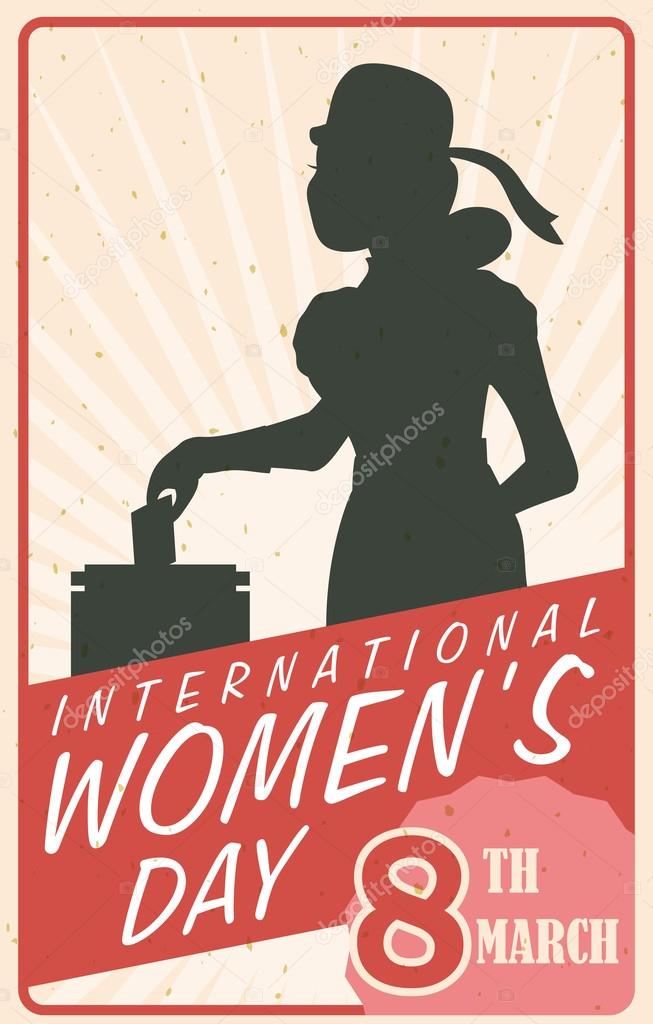 Woman Silhouette Voting in Retro Women's Day Poster, Vector Illustration