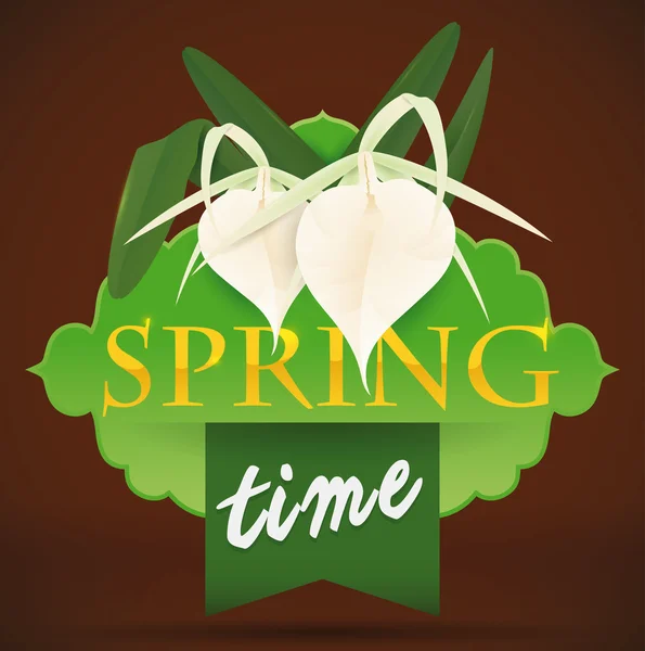 Diseño para primavera con orquídeas blancas y cinta, ilustración vectorial — Vector de stock