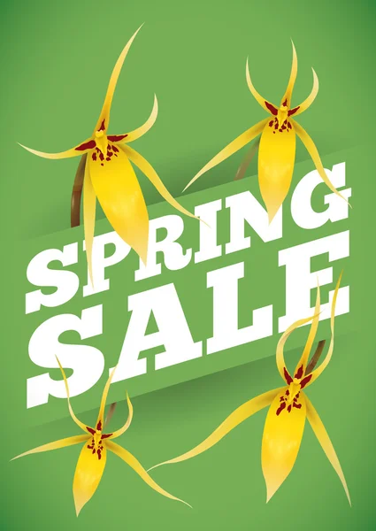 Spring Sale Advertising with Yellow Orchids Around it, Vector Illustration — Stock Vector