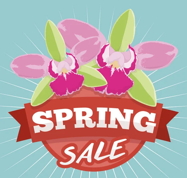 Spring Sale Design with Exotic Orchids for Offers Season, Vector Illustration — Stock Vector