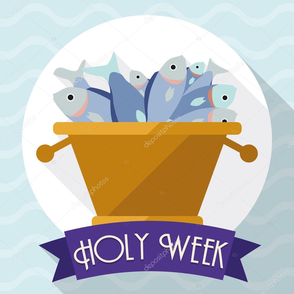 Multiplication of Fishes Scene in Flat Style for Holy Week, Vector Illustration